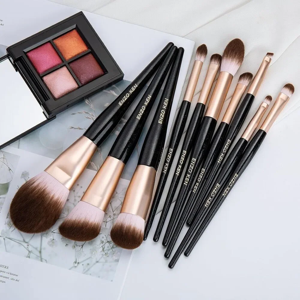 Black Professional Natural Bristle Hair Makeup Brushes Set With Case